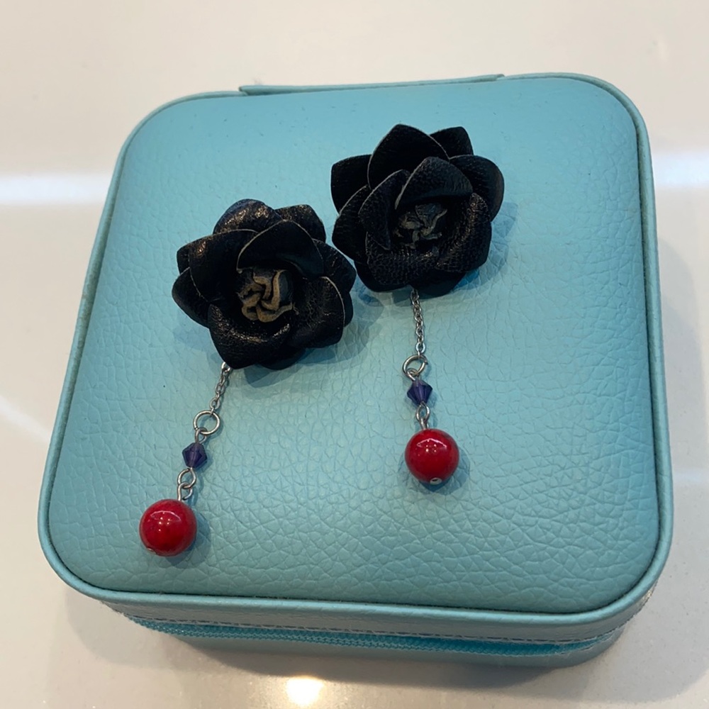 handmade leather flower earrings